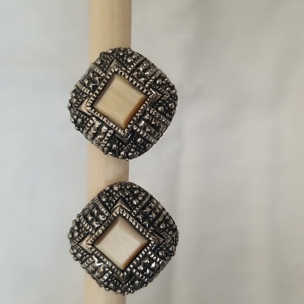 Vintage Striated White Glass pierced earrings